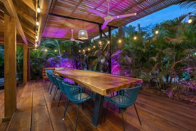 Outdoor dining pavilion at Johnny's Beach Bungalow