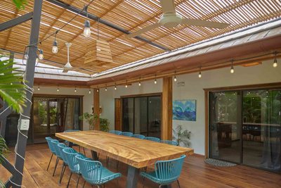 Outdoor dining pavilion at Johnny's Beach Bungalow