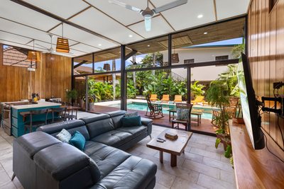Open kitchen and living area at Johnny's Beach Bungalow