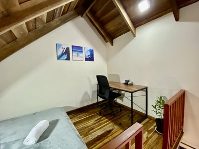 Ocean Suite bedroom with loft at Johnny's Beach Bungalow, Playa Avellanas