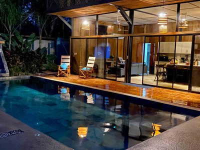 Turquoise pool and deck at Johnny's Beach Bungalow, Playa Avellanas