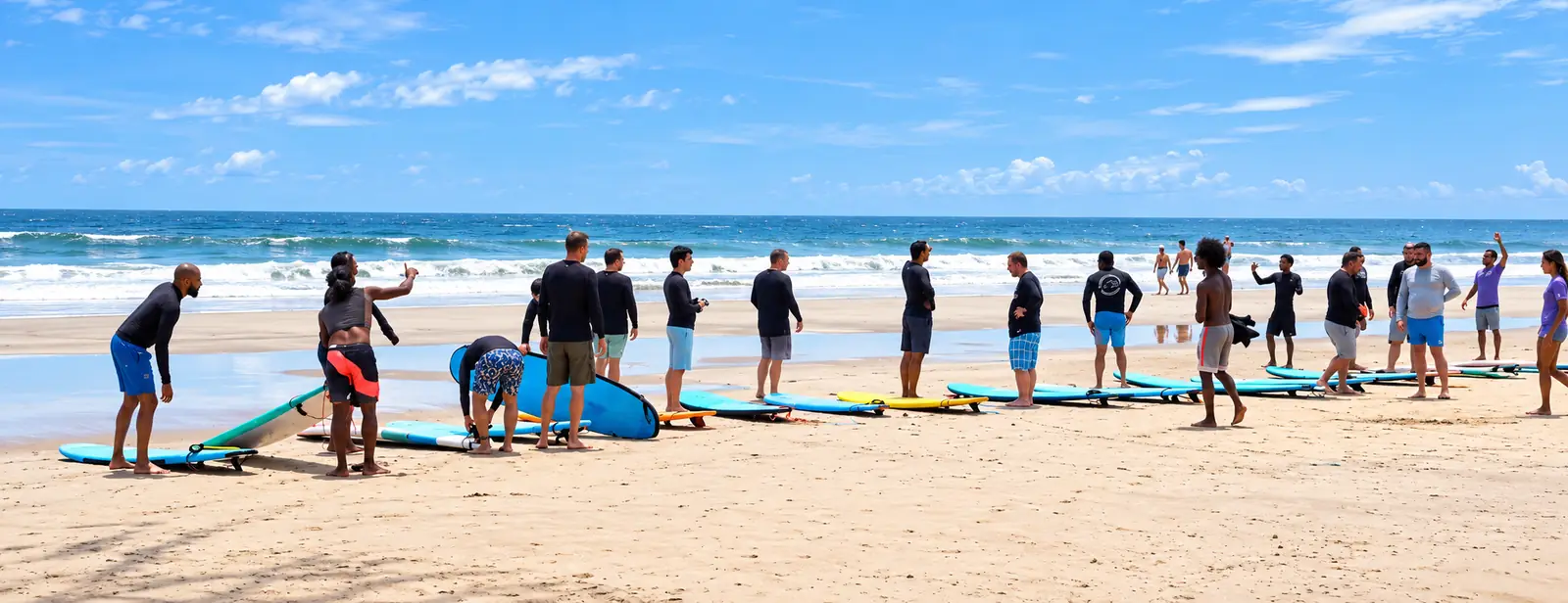 Surf lesson lined up on Playa Avellanas, a short walk from Johnny's Beach Bungalow surf and yoga retreat venue